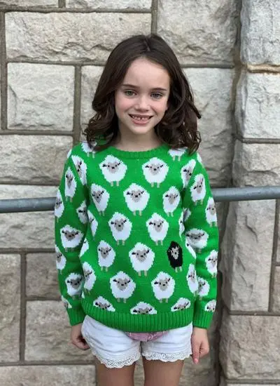 Kids Green Knit Sheep Sweater